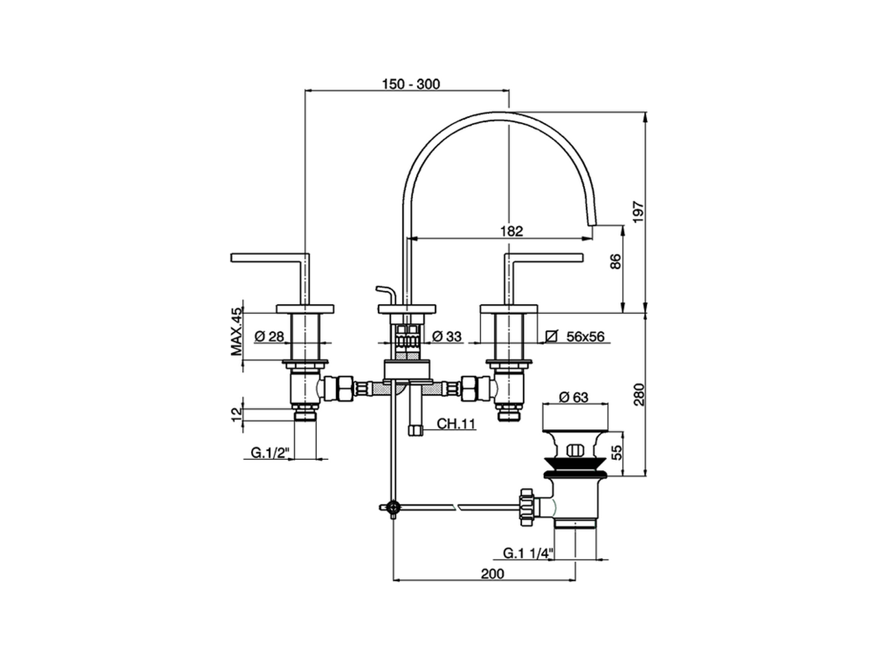 Washbasin 3-holes mixer WAVE_WA001060 - v1