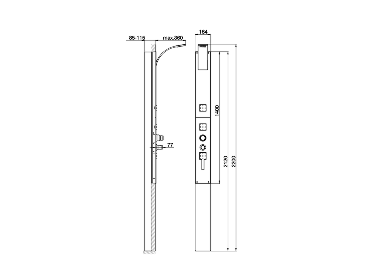 Thermostatic shower panel, 2-fonctions WAVE_WA005000 - v1