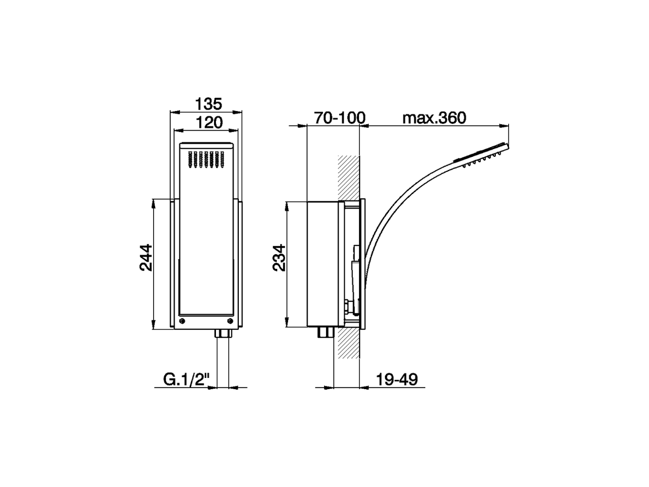 Shower arm with integrated showerhead WAVE_WA013190 - v1