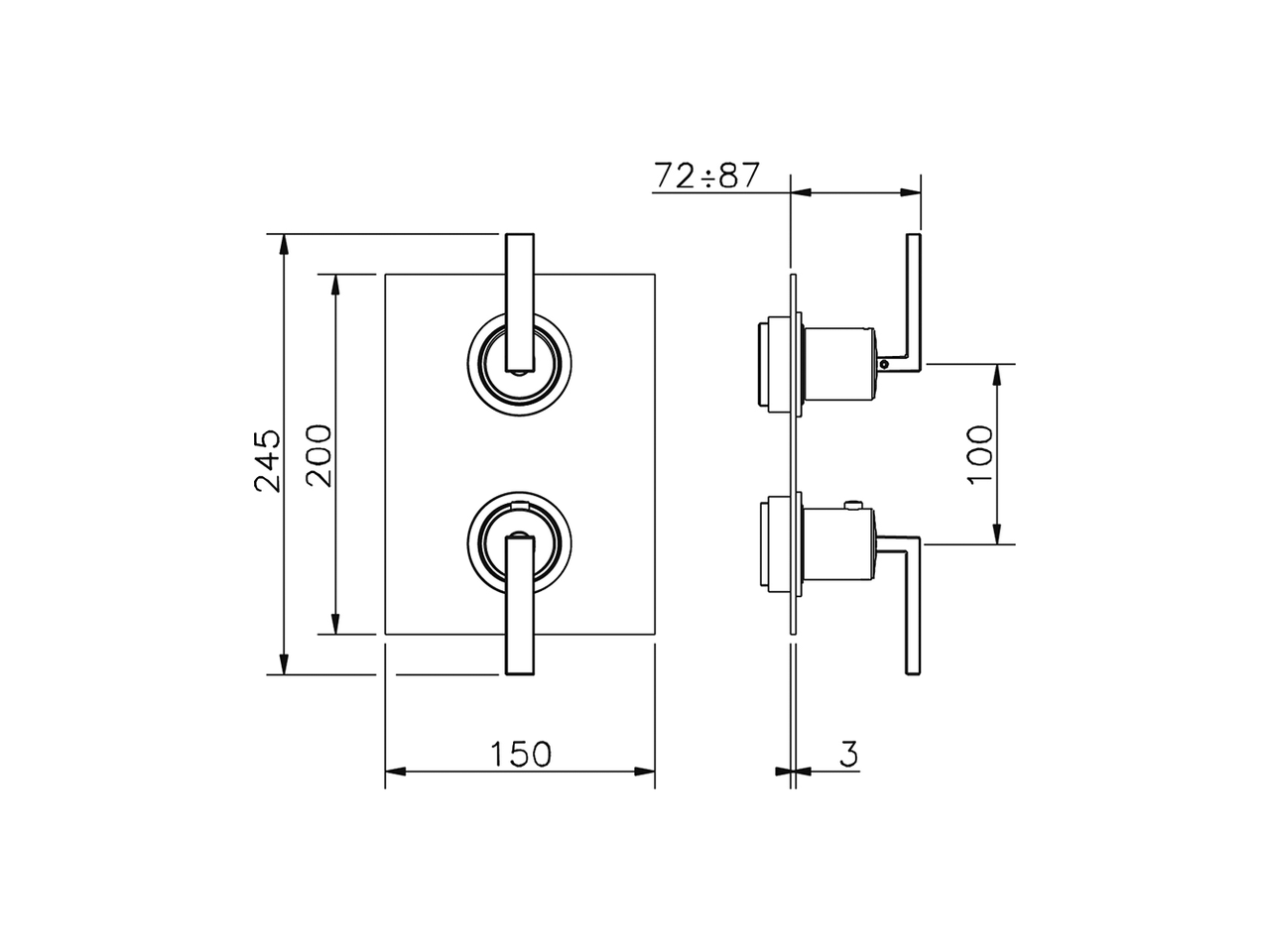Exposed part for con.thermo.shower mixer, 2-outlet WAVE_WA019100 - v1