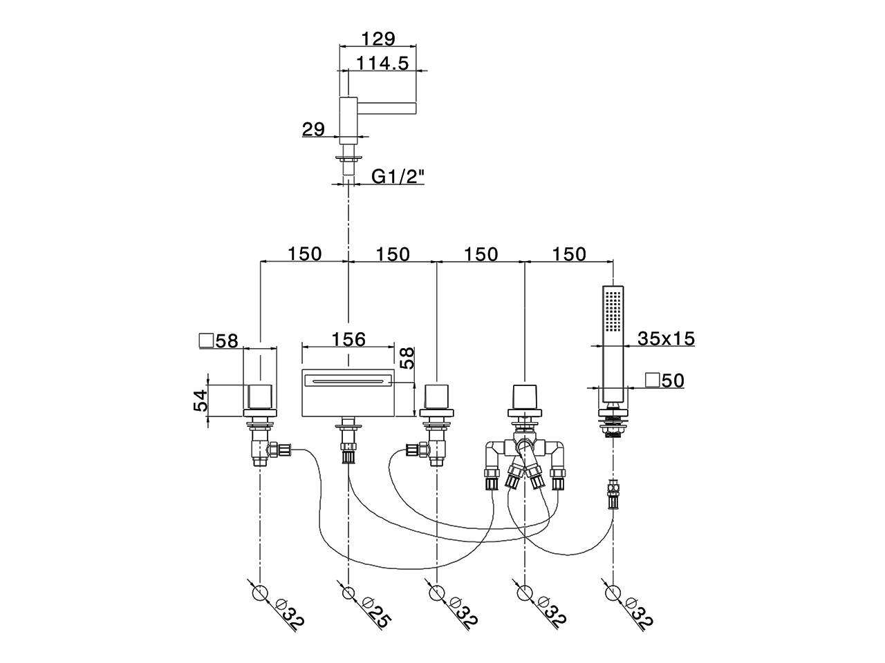 Deck-mounted 5-hole bath mixer WAVE_WE000260 - v1