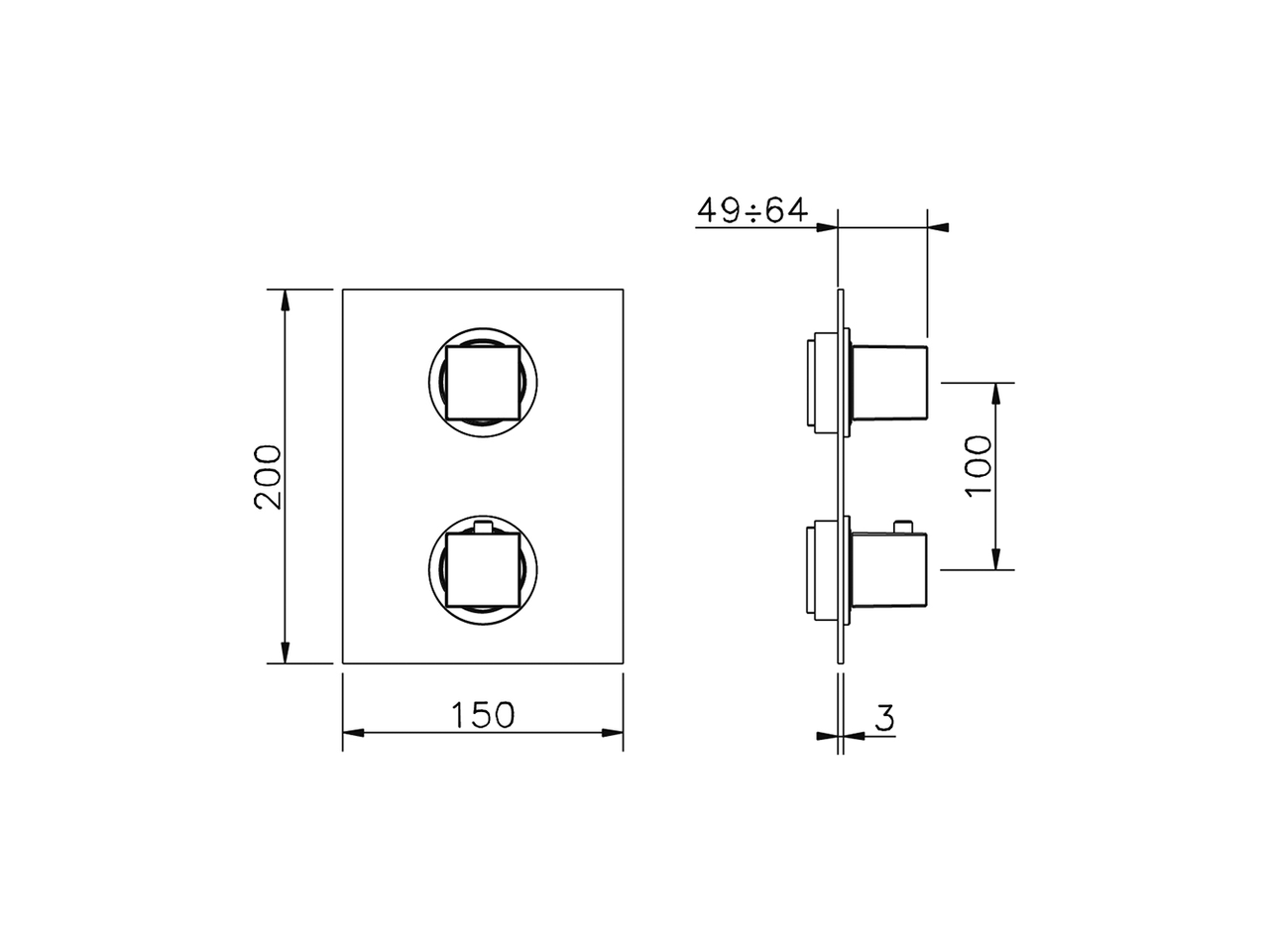 Exposed part for con.thermo.shower mixer, 2-outlet WAVE_WE019100 - v1