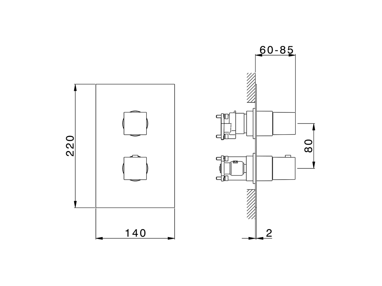 Exposed part for Thermostatic One Box Valve WAVE_WE0BT030 - v1