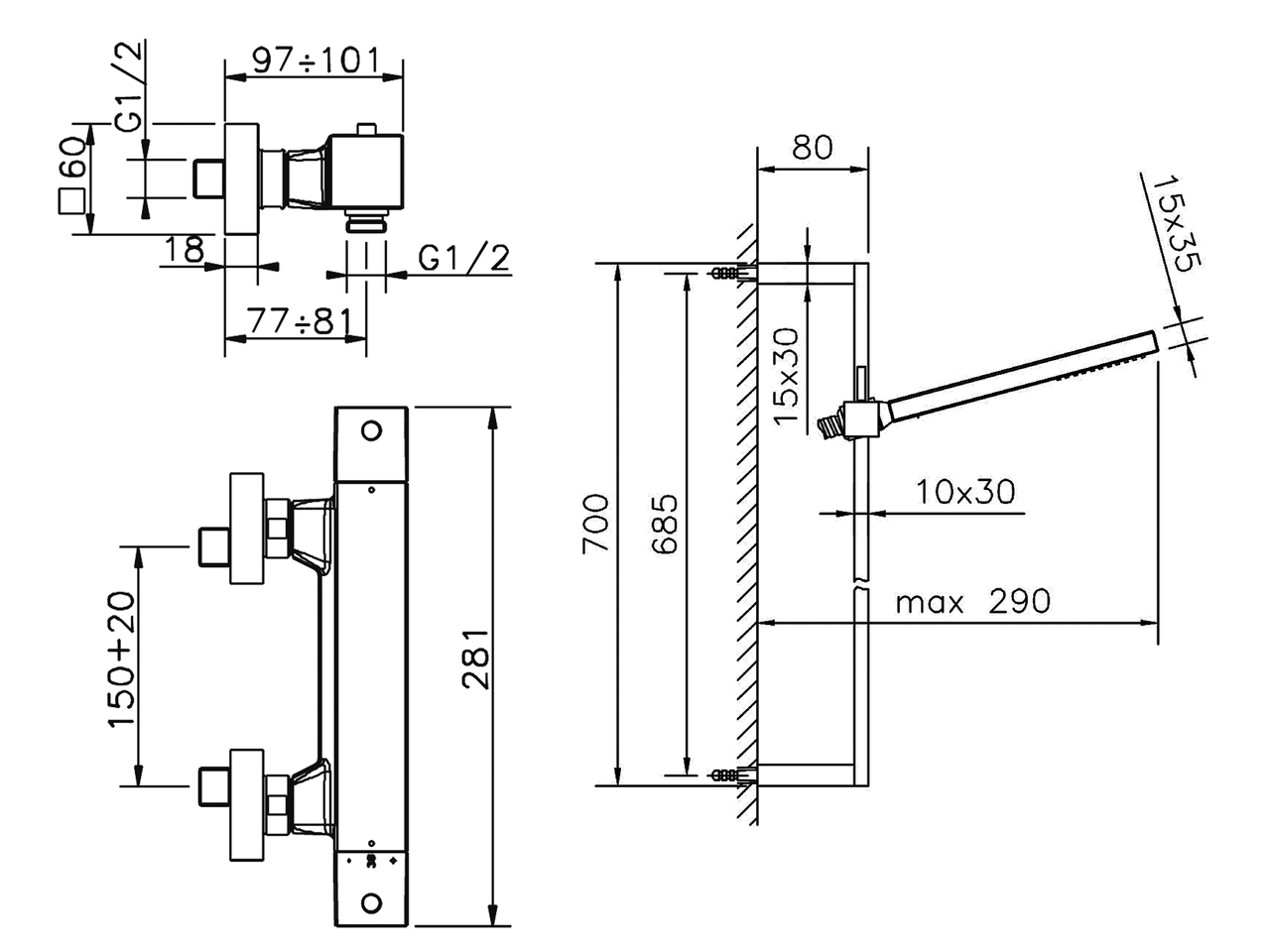 Thermostatic shower mixer with sliding bar WAVE_WES01010 - v1