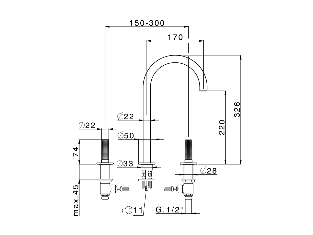 3 hole washbasin mixer NUANCE X32_X1001040 - v1