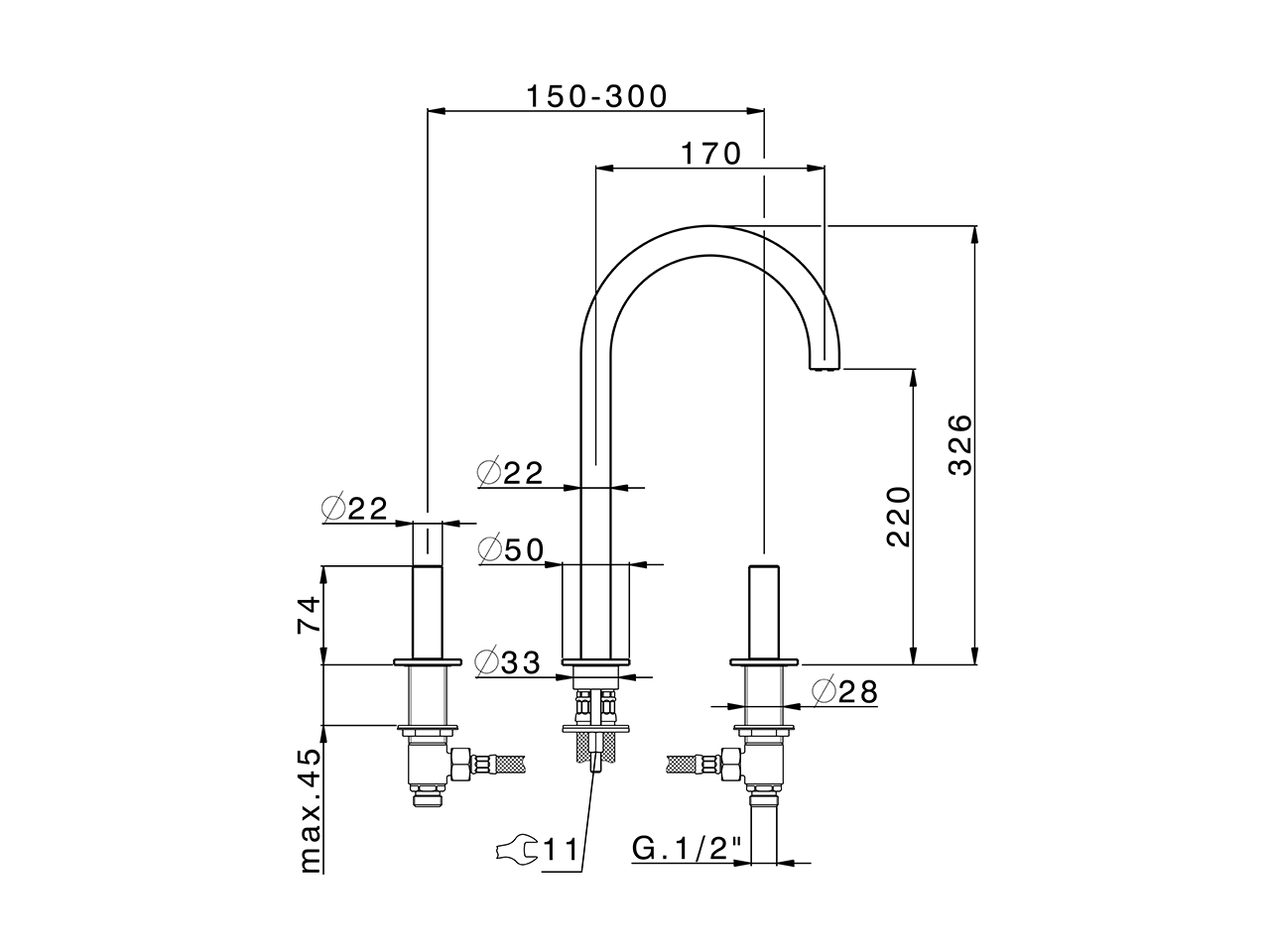 3 hole washbasin mixer SMOOTH X32_X3001040 - v1
