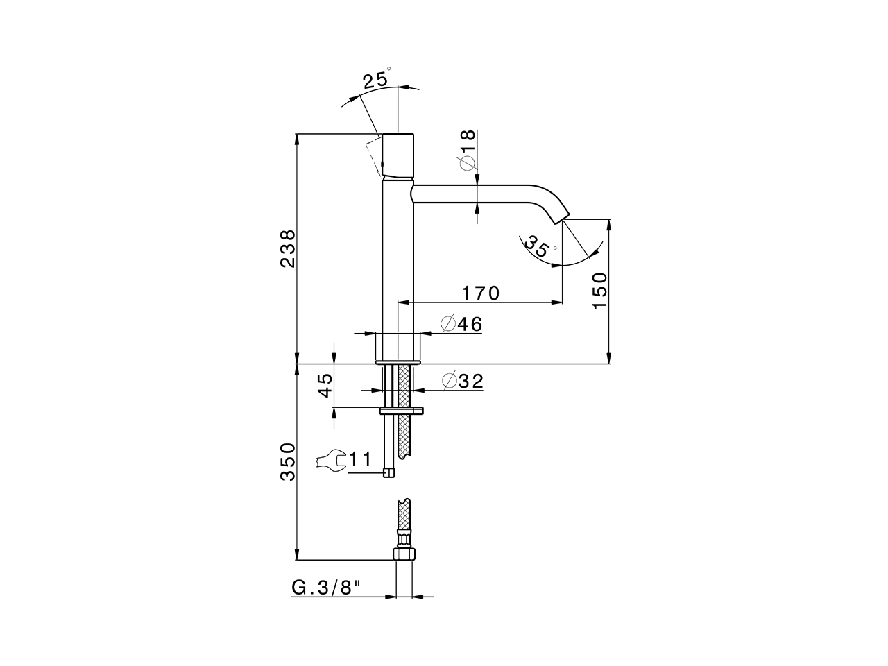 Single lever 'medium' washbasin mixer SMOOTH X32_X3001504 - v1
