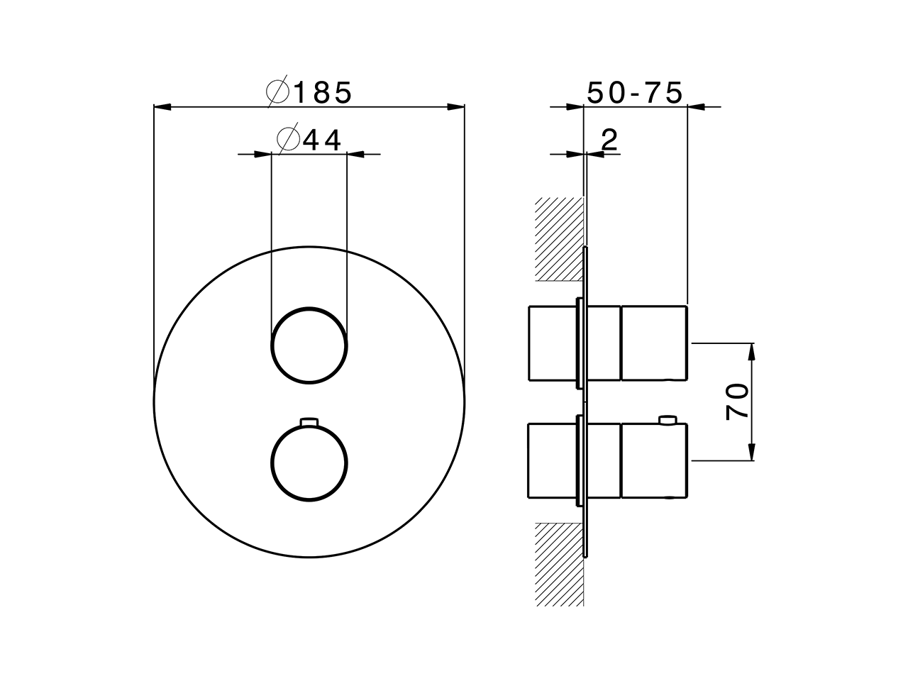 Exposed part for con.thermo.shower valve, 2-outlet SMOOTH X32_X3018100 - v1