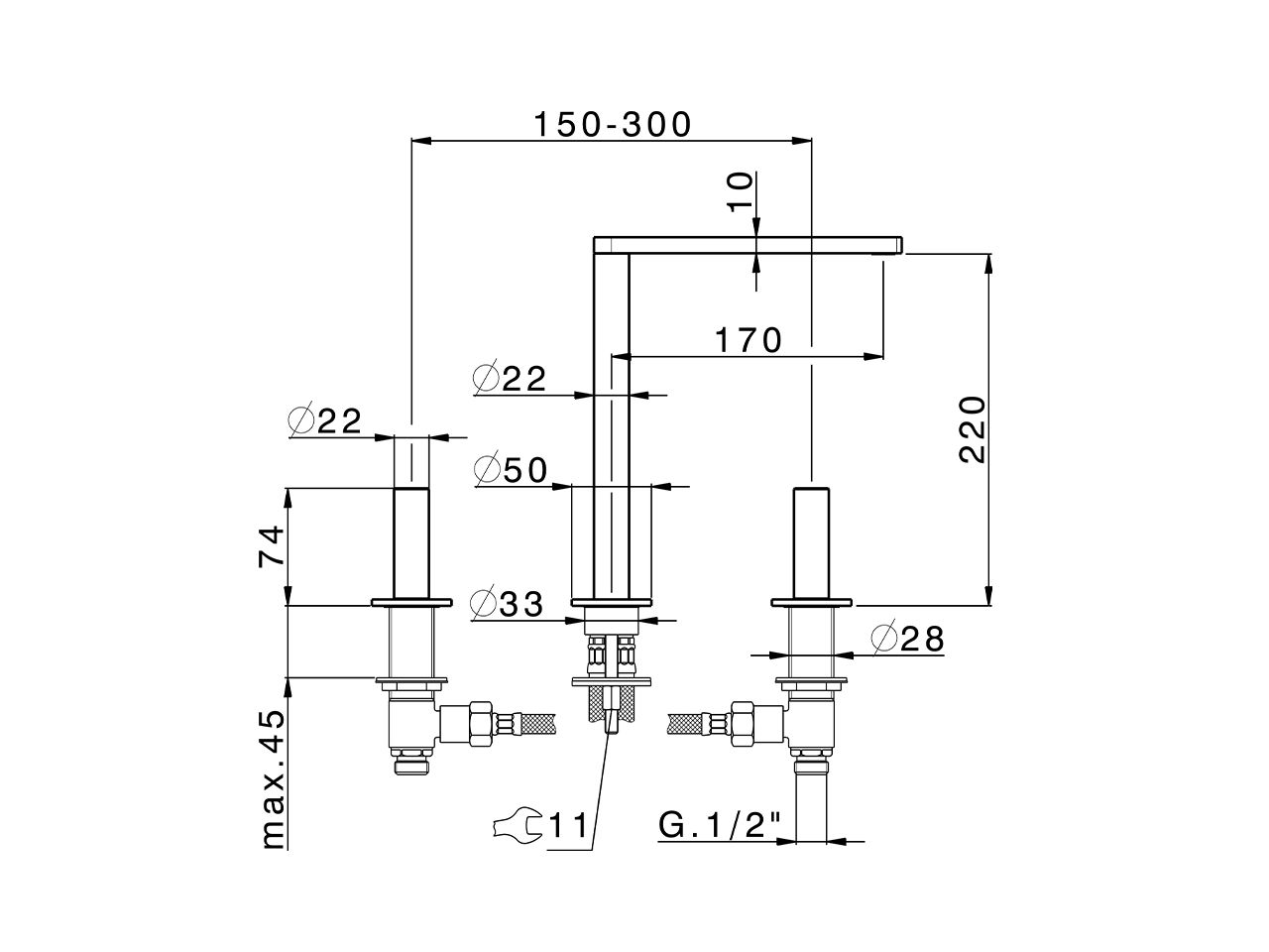 3 hole washbasin mixer SMOOTH X32_X4001040 - v1