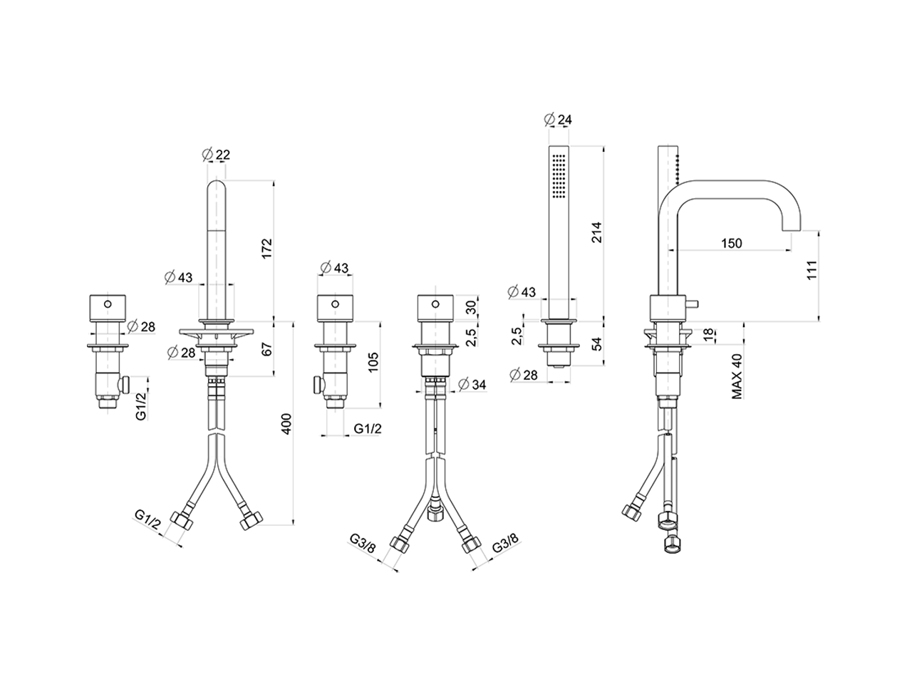 Deck-mounted 5-hole bath mixer XION_XI000260 - v1