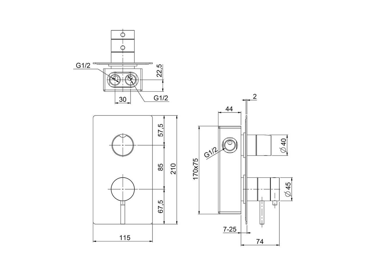 Concealed thermostatic shower valve, 2-outlets XION_XI008104 - v1