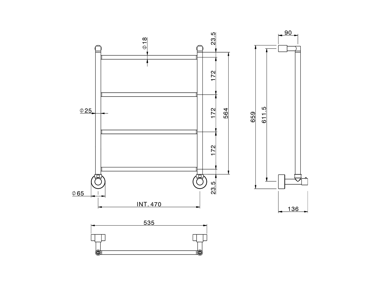 Fixed heated towel rail Ø18mm BATHROOM ACCESSORIES_ZA004920 - v1