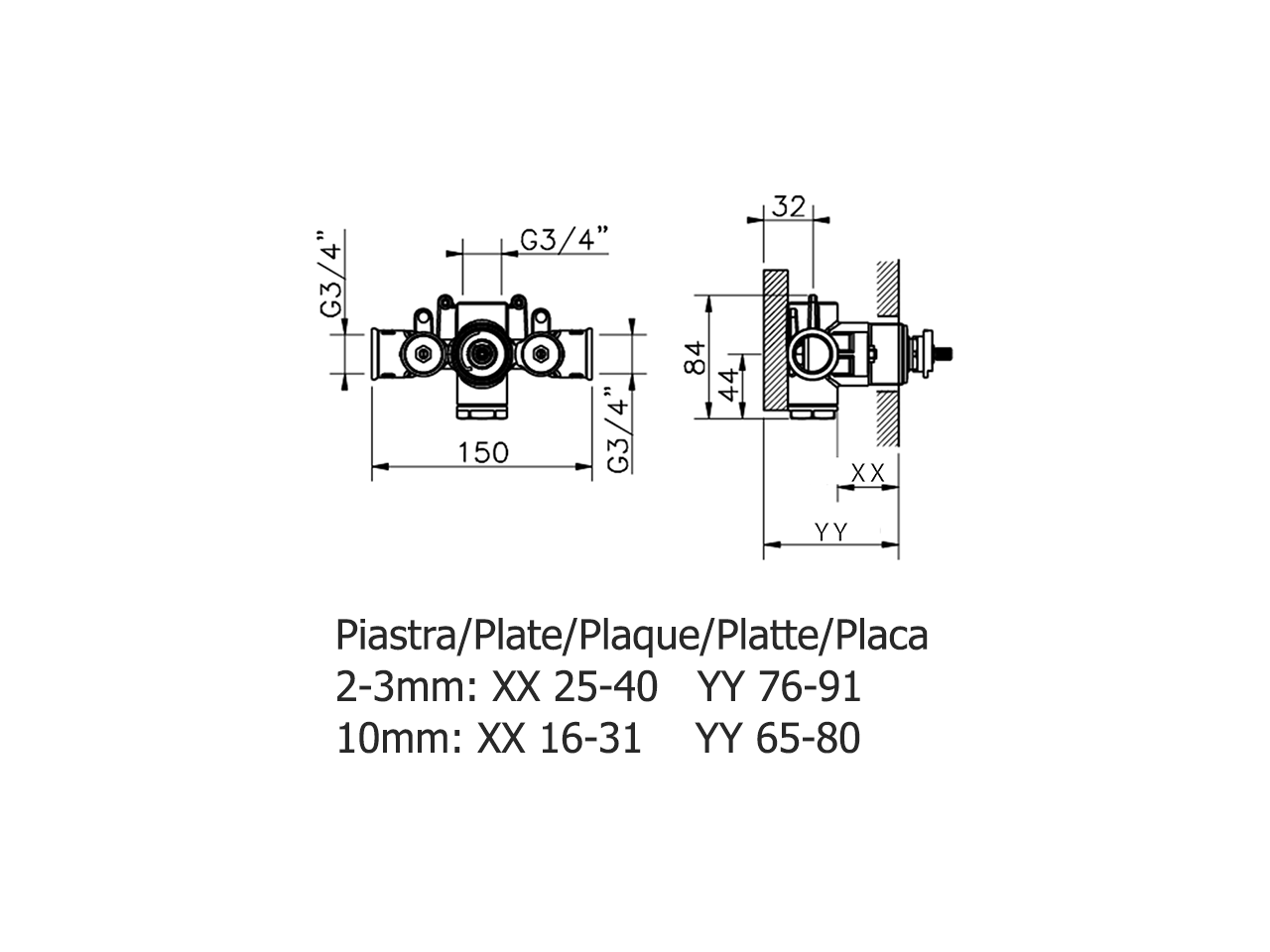 3/4 Concealed thermostatic valve CONCEALED_ZA007220 - v1
