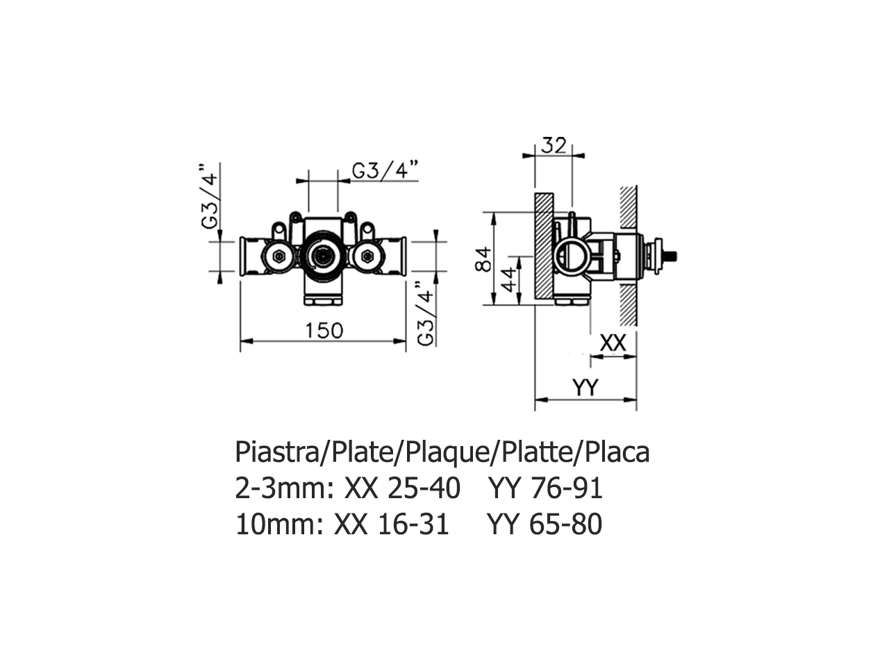 3/4 Concealed thermostatic valve CONCEALED_ZA007221 - v1