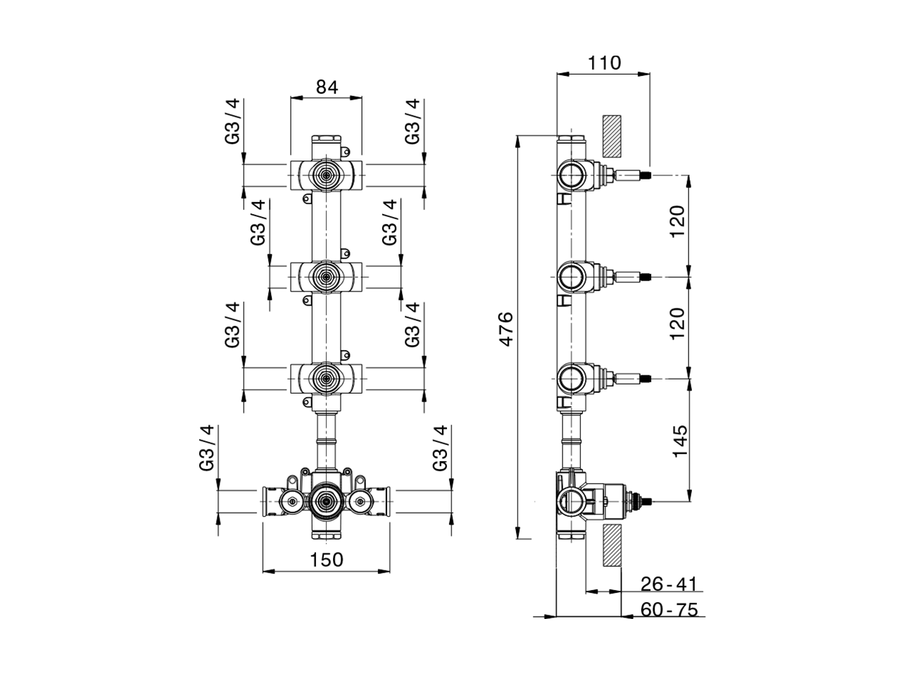 3 Function Concealed Thermostatic Built-in Part CONCEALED_ZA00V300 - v1