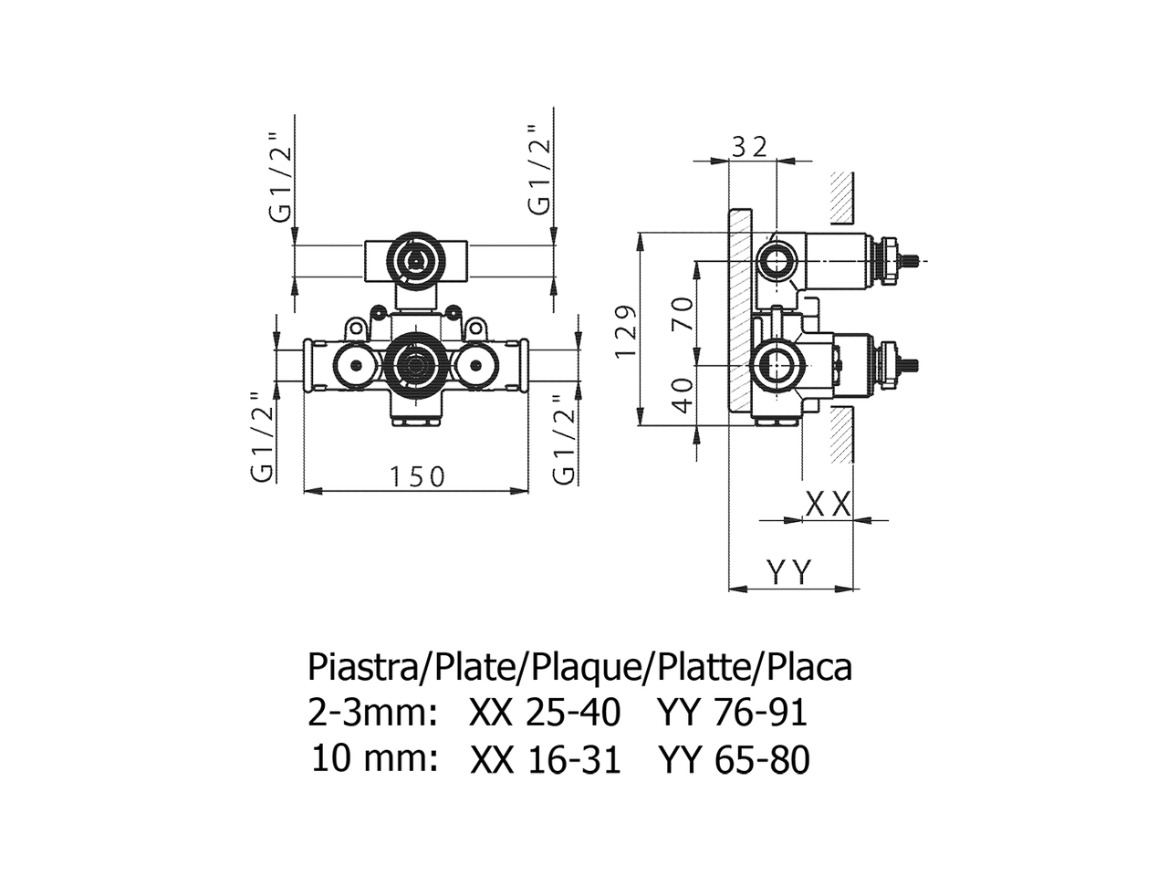Concealed thermostatic shower valve, 2-outlets CONCEALED_ZA018101 - v1
