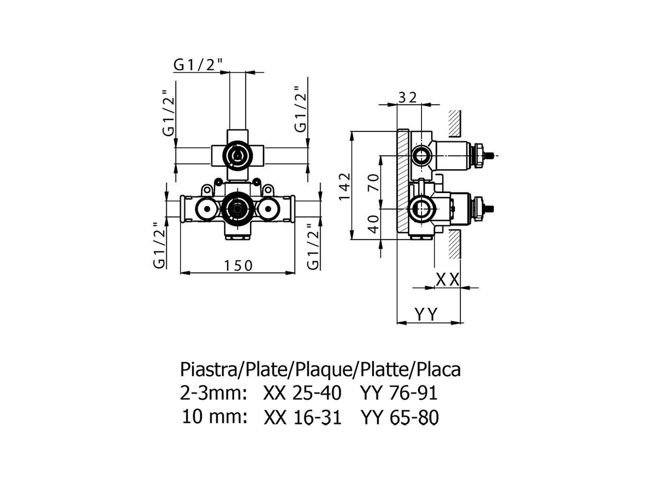 Concealed thermostatic shower valve, 3-outlets CONCEALED_ZA018201 - v1