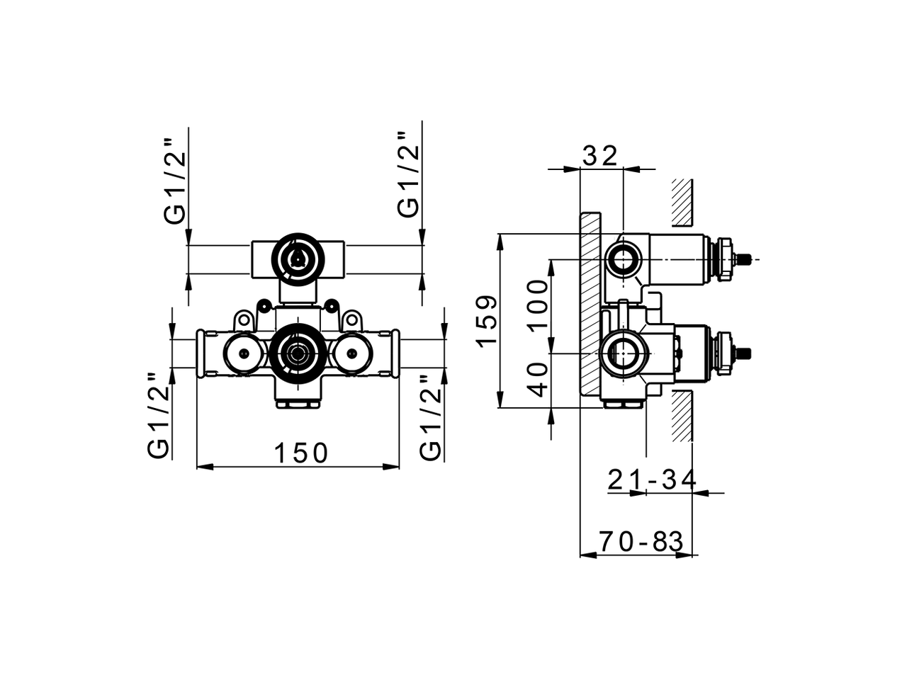 Concealed thermostatic shower mixer, 2-outlets CONCEALED_ZA019100 - v1