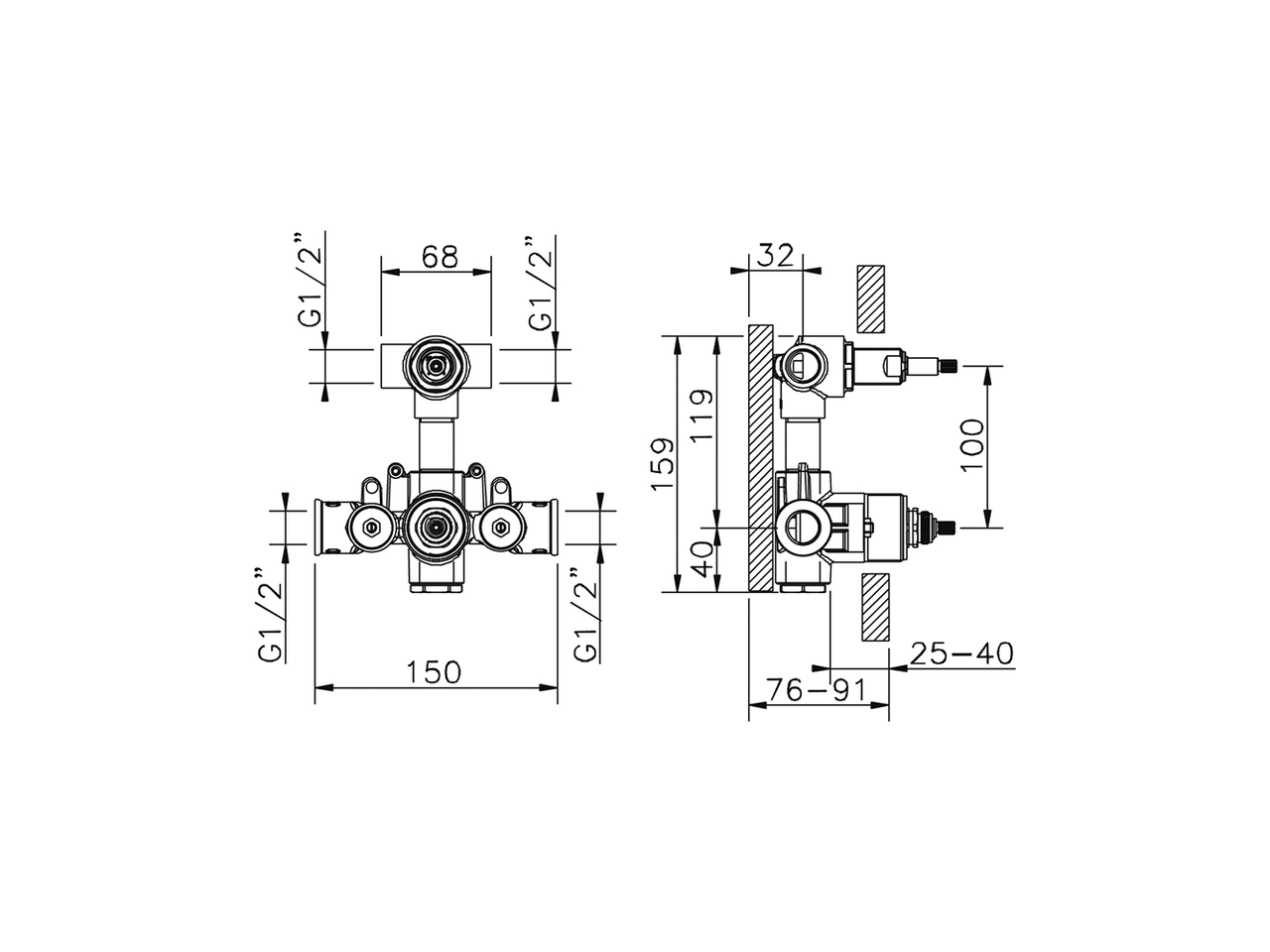 Concealed thermostatic shower mixer, 2-outlets CONCEALED_ZA019101 - v1
