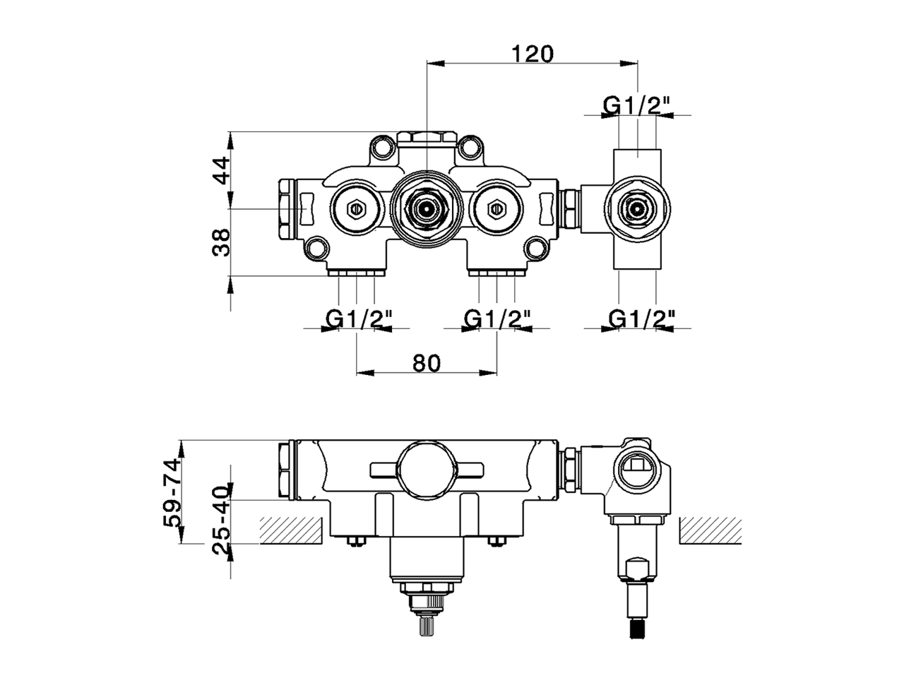 Concealed thermostatic shower mixer, 2-outlets CONCEALED_ZA019140 - v1