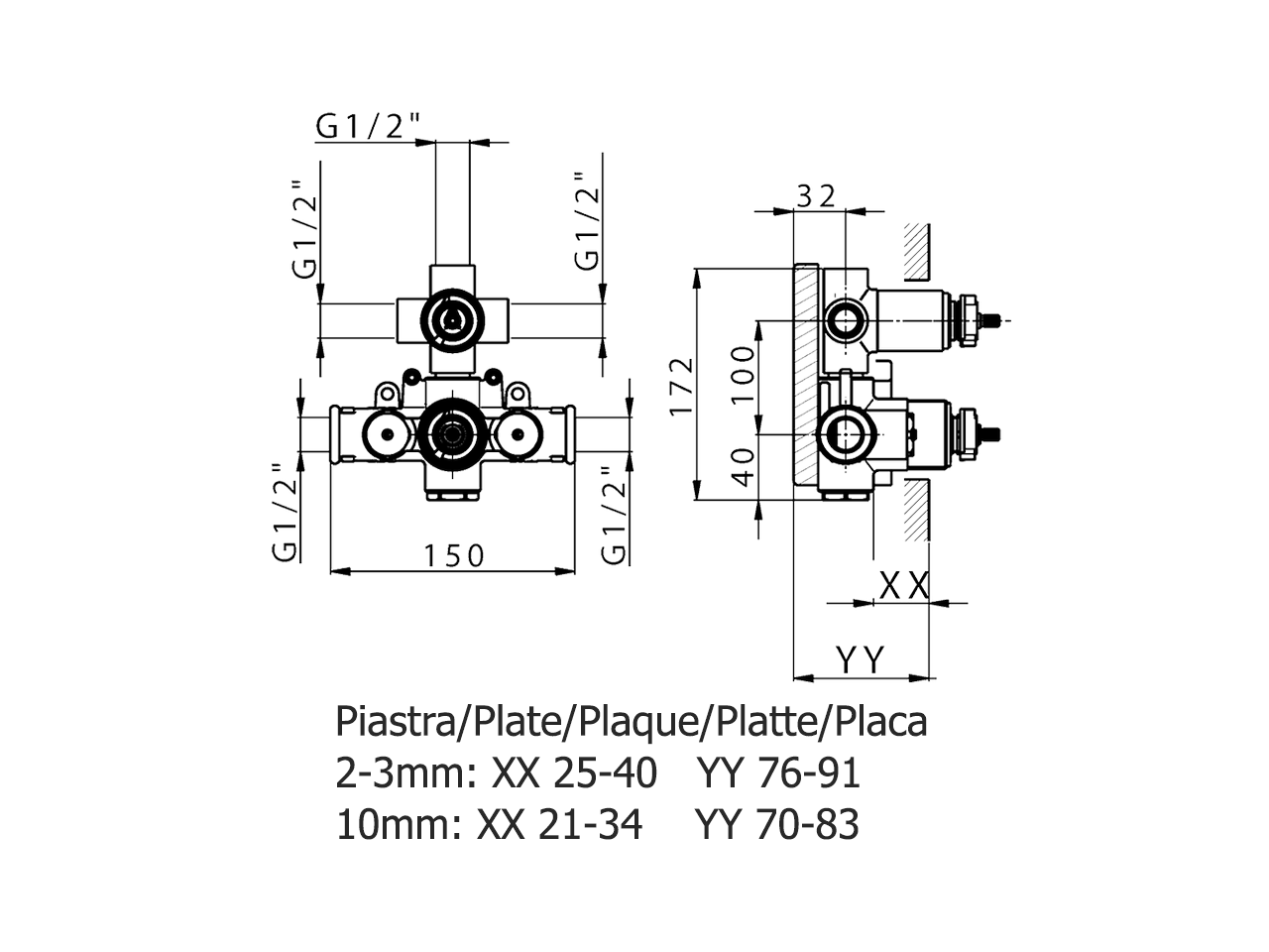 Concealed thermostatic shower mixer, 3-outlets CONCEALED_ZA019200 - v1