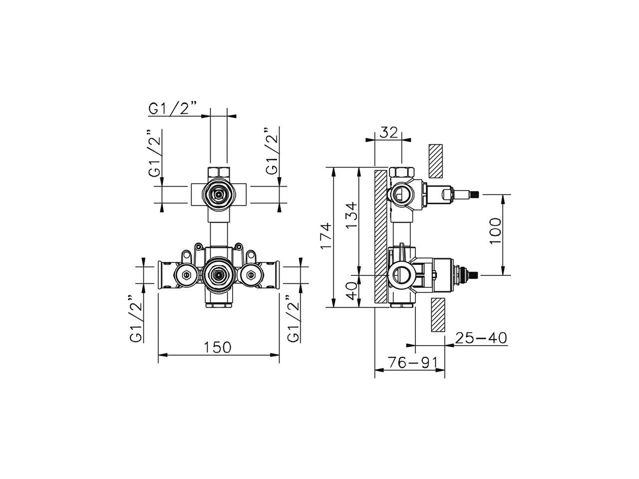 Concealed thermostatic shower mixer, 3-outlets CONCEALED_ZA019201 - v1