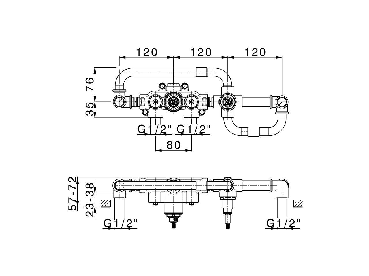 Concealed thermostatic bath mixer, 2-outlets CONCEALED_ZA019440 - v1