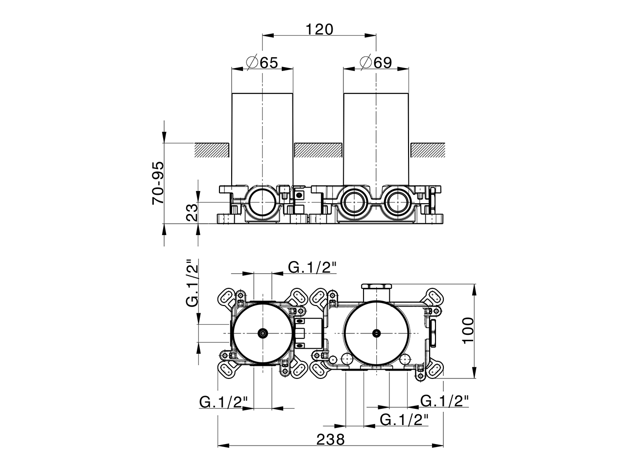 3-outlet Concealed thermostatic mixer CONCEALED_ZA0G23L0 - v1