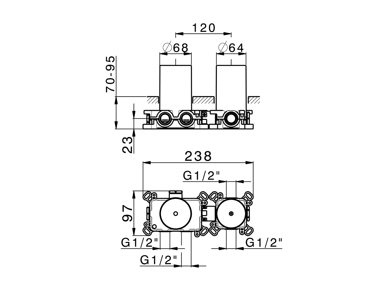 1 Function thermostatic concealed valve PUSH&SHOWER_ZA0G61R0 - v1