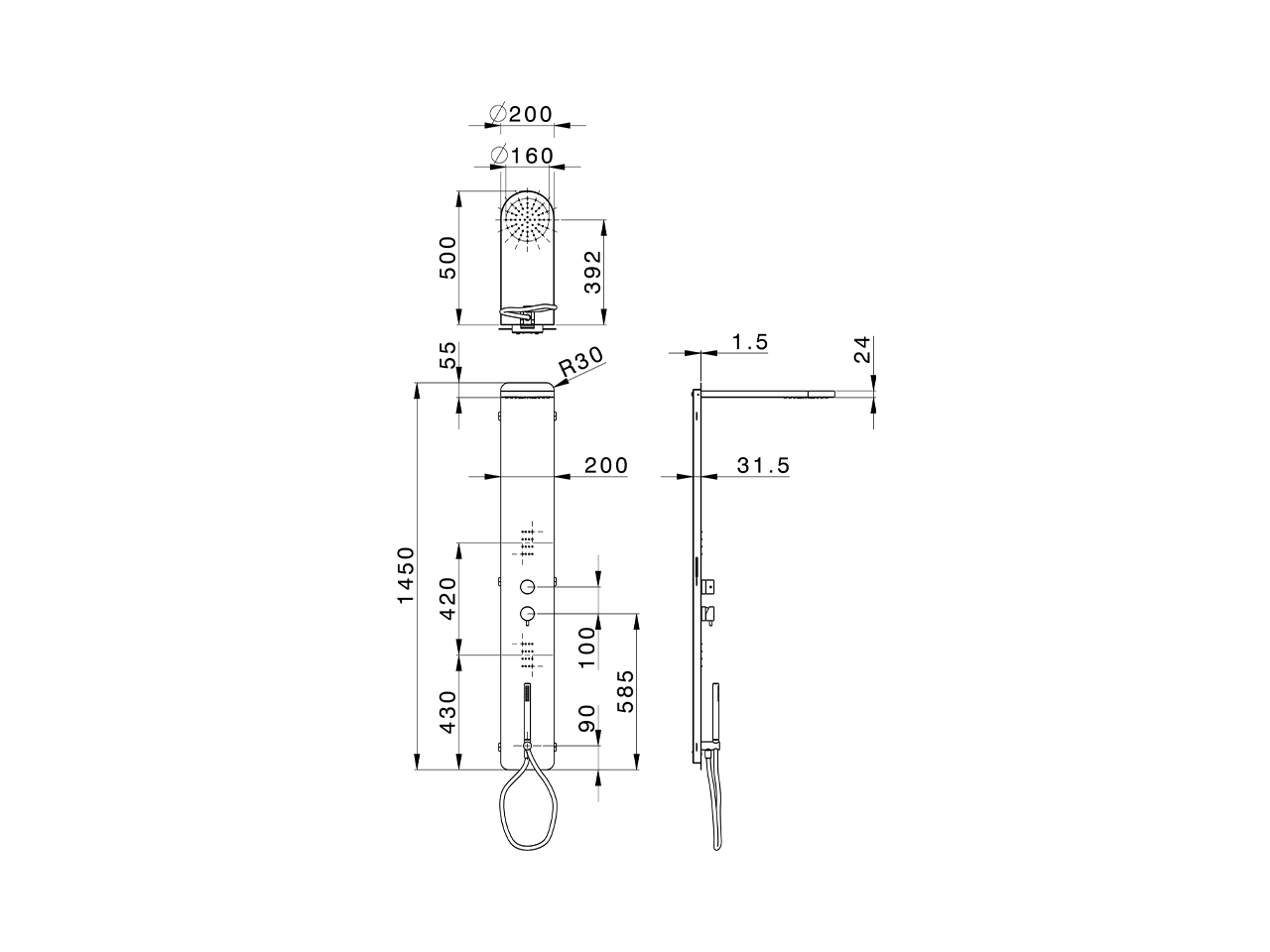 3-fonctions single lever shower panel SHOWER COLUMNS_ZS005050 - v1