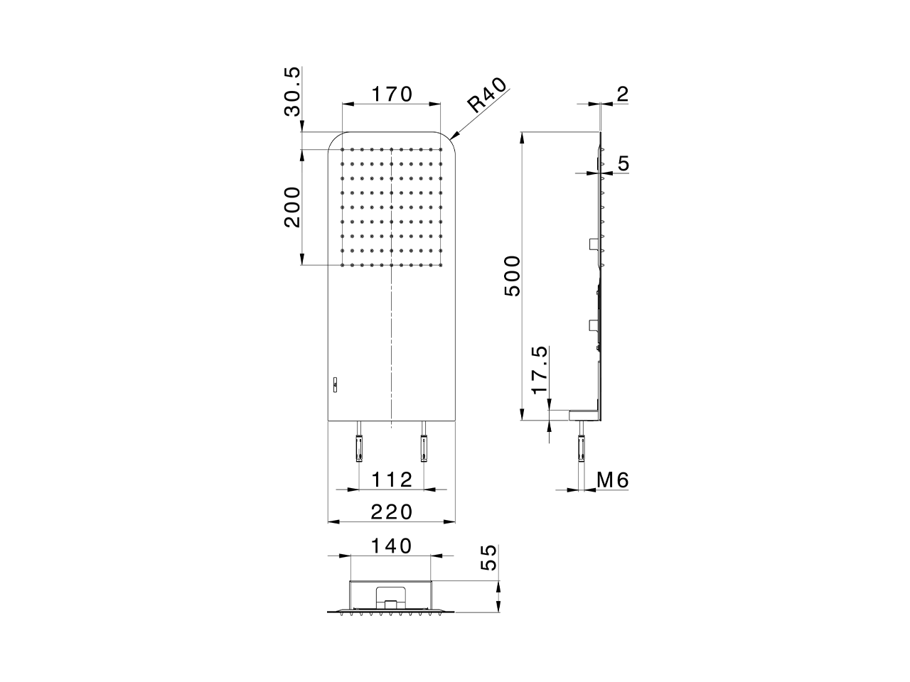 500x220 mm wall-mounted showerhead XION_ZS022100 - v1