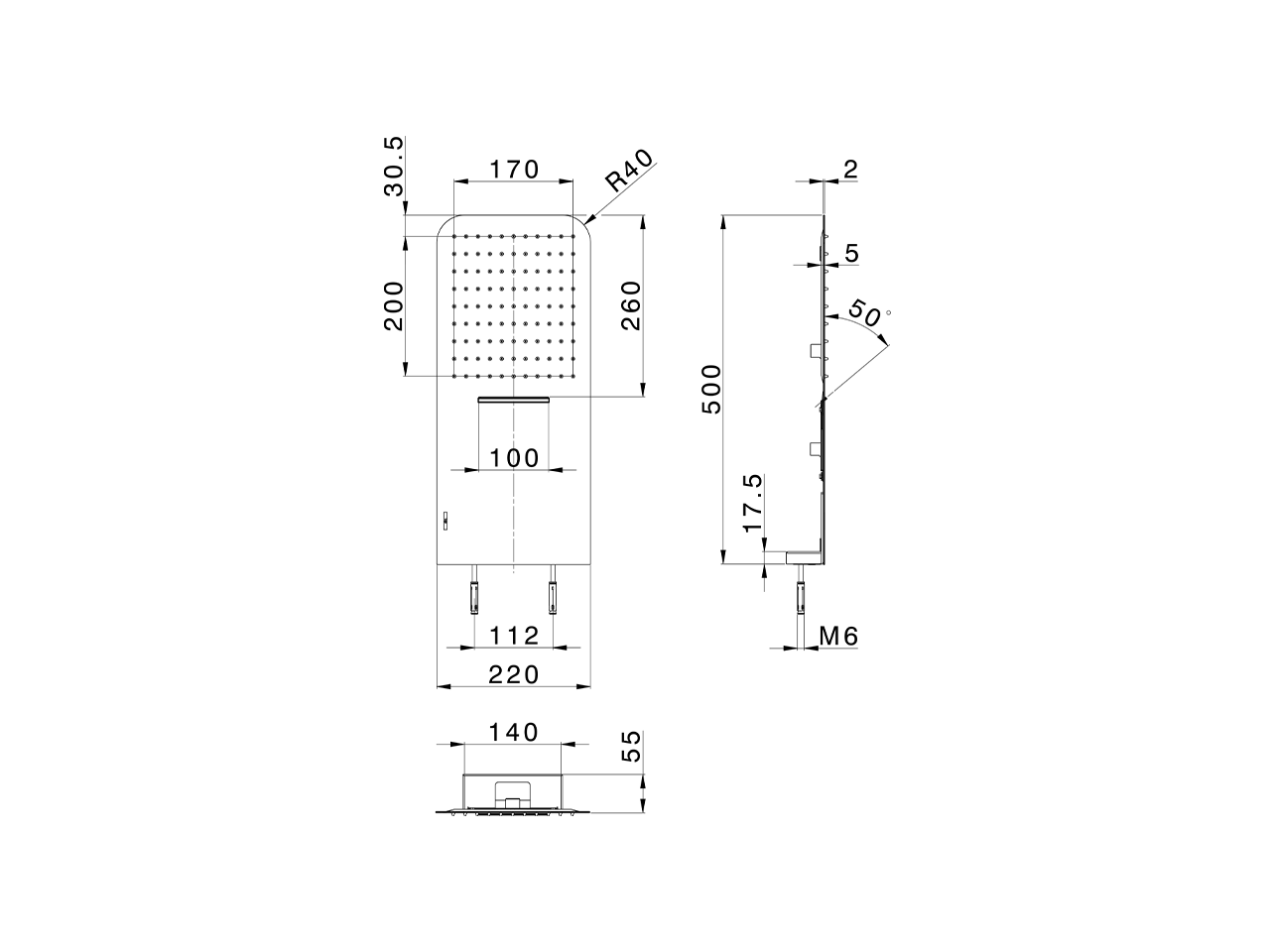 500x220 mm wall-mounted showerhead XION_ZS022110 - v1